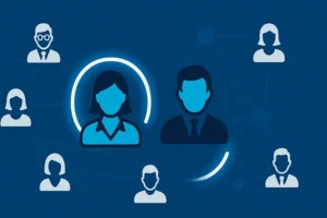 Gruppo di professionisti che discute applicando strategie di networking efficace durante un evento di business per creare connessioni di valore.