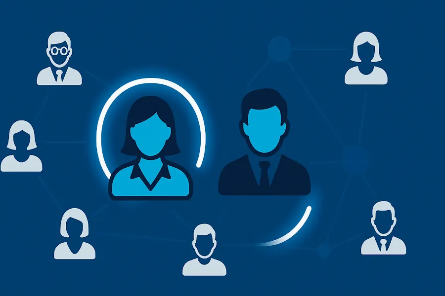 Gruppo di professionisti che discute applicando strategie di networking efficace durante un evento di business per creare connessioni di valore.